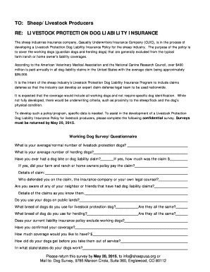 Livestock Protection Dog Liability Insurance Survey