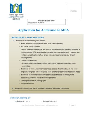 Interview evaluation form - BApplicationb for Admission to MBA - Arab Open University - arabou edu