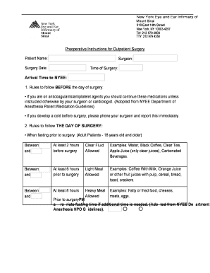 Preoperative Instructions for Outpatient Surgery
