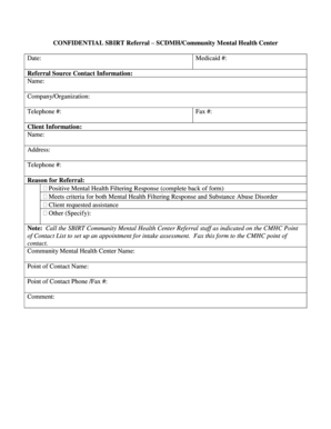 SBIRT Referral Form for Mental Health