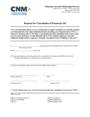 Request for Cancellation of Financial Aid