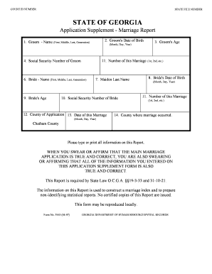 Georgia Marriage Report Application Supplement