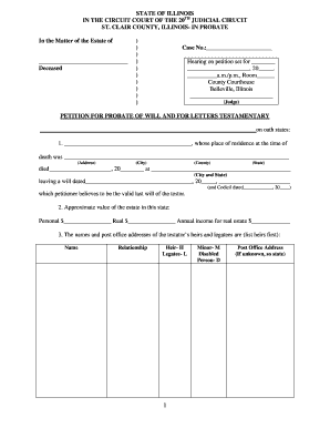 Illinois Petition for Probate of Will