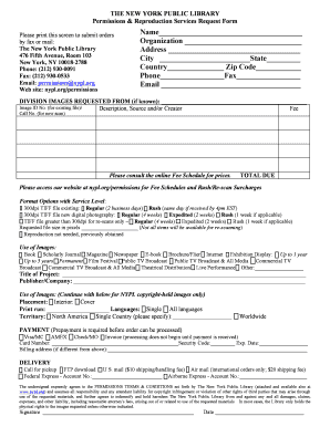 New York Public Library Permissions Request Form