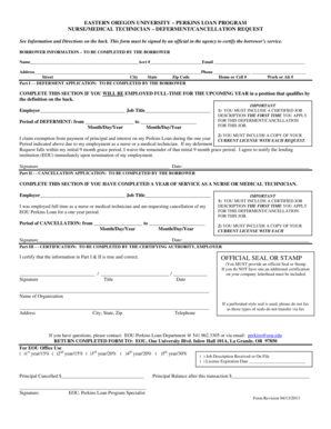 Perkins Loan Deferment/Cancellation Request