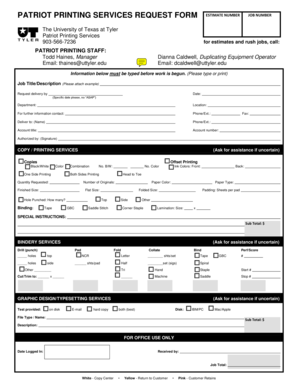 Patriot Printing Services Request Form