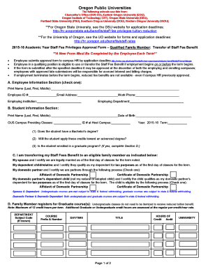 Oregon Staff Fee Privileges Approval Form