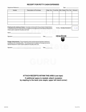 Petty Cash Reimbursement Form