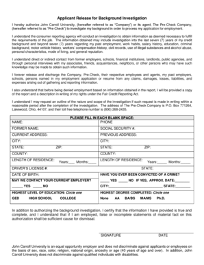 Applicant Release for Background Investigation