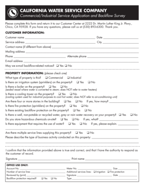 California Commercial/Industrial Water Service Application