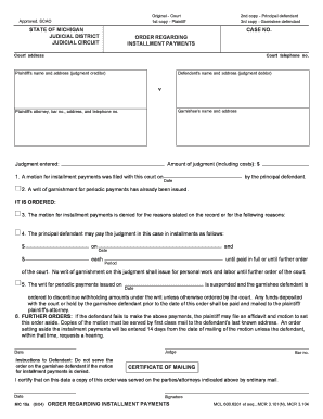 Michigan Court Order Regarding Installment Payments