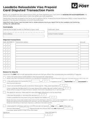 Load&Go Visa Prepaid Card Disputed Transaction Form