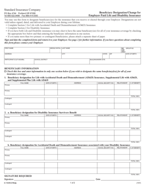 Beneficiary Designation Form for Employer Paid Life and Disability Insurance