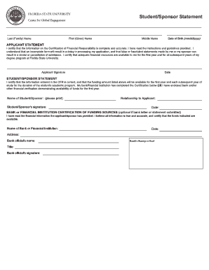 Florida State University Student Sponsor Statement