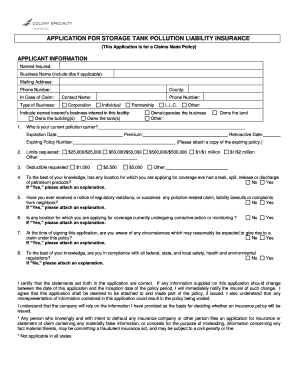 Storage Tank Pollution Liability Insurance Application