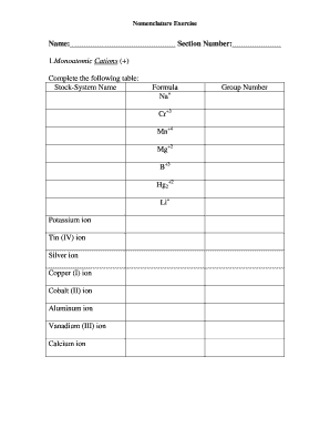 Chemistry Nomenclature Exercise