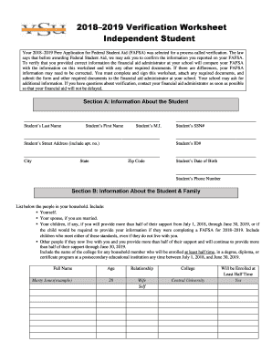 2018–2019 Verification Worksheet
