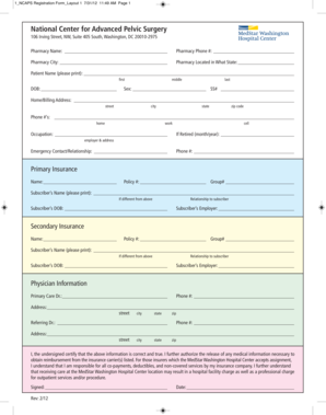 National Center for Advanced Pelvic Surgery Registration Form