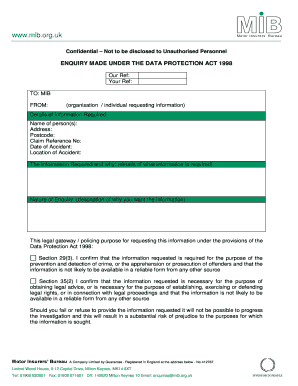 Data Protection Act 1998 Enquiry Form