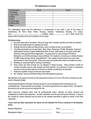 Pet Addendum to Lease