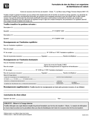 Formulaire de don de titres à un organisme de bienfaisance