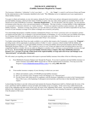 Liability Insurance Addendum for Tenant
