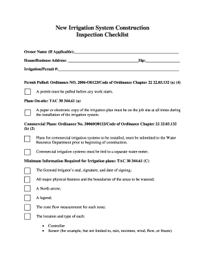 Irrigation System Construction Inspection Checklist