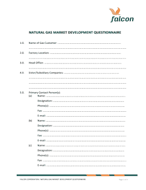 Natural Gas Market Development Questionnaire