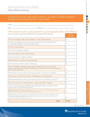 Critical Illness Insurance Needs Analysis Worksheet
