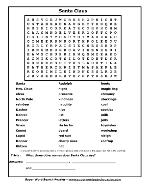 Santa Claus Trivia Word Search