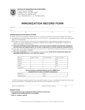 ocean county college immunization form