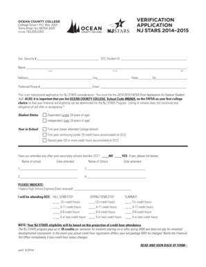 Ocean County College NJ STARS Application