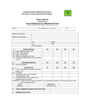 Form VAT 21 Annual Statement
