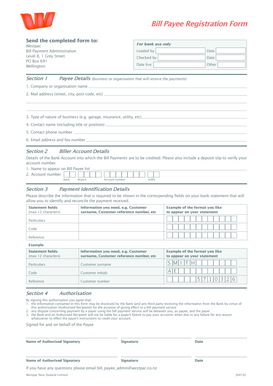 Westpac Bill Payee Registration Form