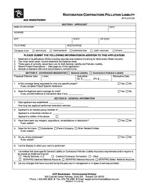 Restoration Contractors Pollution Liability Application
