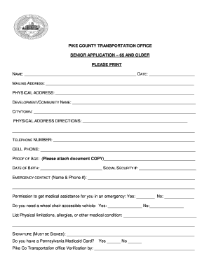 Pike County Senior Transportation Application