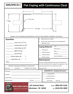 ANSI/SPRI ES-1 Flat Coping Installation Form