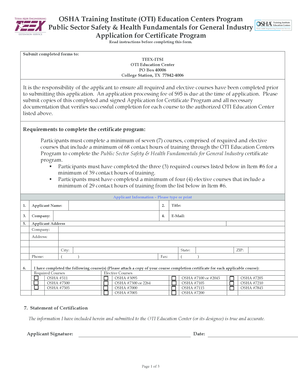 OSHA Certificate Program Application