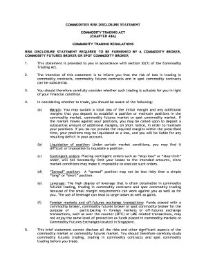 Commodity Risk Disclosure Statement
