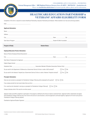 Chamberlain College Nursing Eligibility Form
