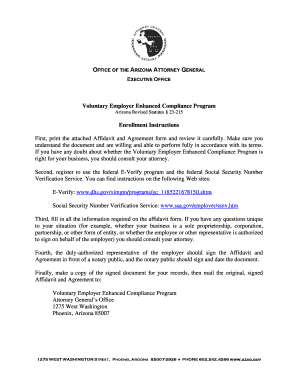 Arizona Voluntary Employer Enhanced Compliance Program Affidavit