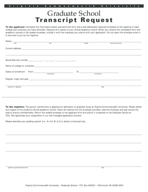 Virginia Commonwealth University Transcript Request Form