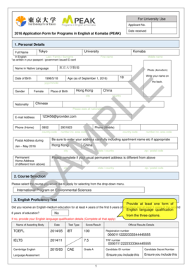 University of Tokyo PEAK Application Form