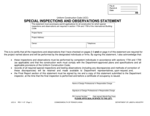 Pennsylvania Special Inspections and Observations Statement