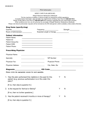 Prior Authorization for Weight Reduction Medications