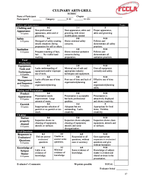 Culinary Arts Grill Competition Form