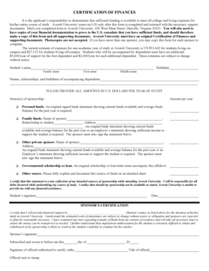 Certification of Finances
