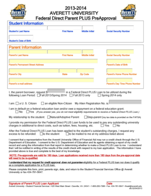 Federal Direct Parent PLUS PreApproval Form