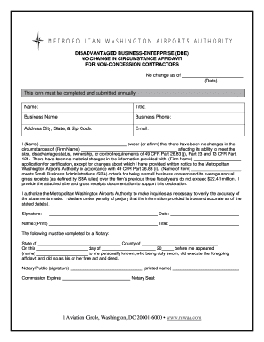 Disadvantaged Business Enterprise No Change Affidavit