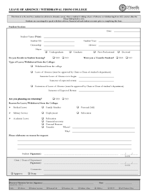 Leave of Absence / Withdrawal from College Form